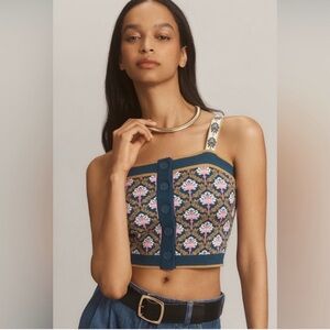 Maeve by Anthropologie Multicolor Floral Buttoned Crop Top